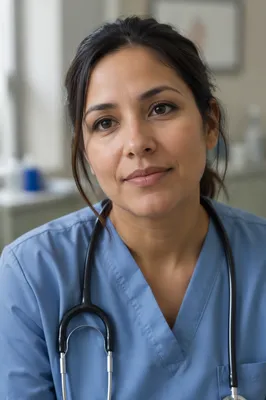 Compassionate Nurse Headshot in Clinic Light