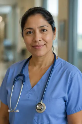 Compassionate Nurse Portrait in Hospital Corridor