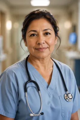 Compassionate Nurse Portrait in Hospital Corridor