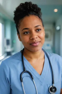 Compassionate Nurse Portrait in Hospital Corridor