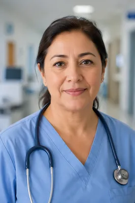 Compassionate Nurse Portrait in Hospital Corridor