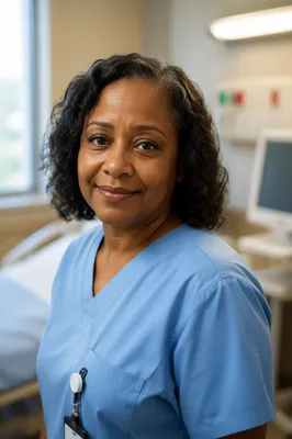 Compassionate Nurse in Softly Lit Hospital Room