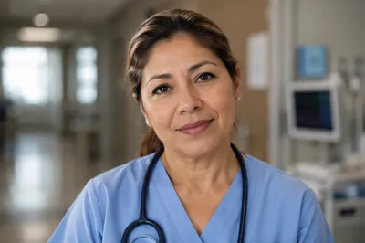 Compassionate Nurse Portrait in Hospital Corridor
