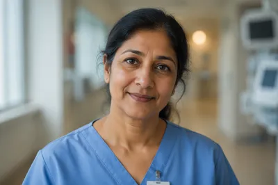 Compassionate Nurse Portrait in Hospital Corridor