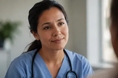 Compassionate Nurse Headshot in Modern Clinic