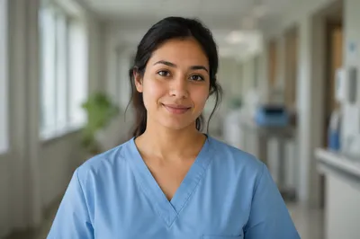 Compassionate Young Nurse in Clinic Headshot