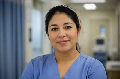 Compassionate Nurse Portrait in Hospital Corridor