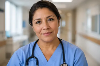Compassionate Nurse Portrait in Hospital Corridor