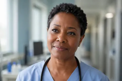 Empathetic Nurse Portrait in Hospital Corridor