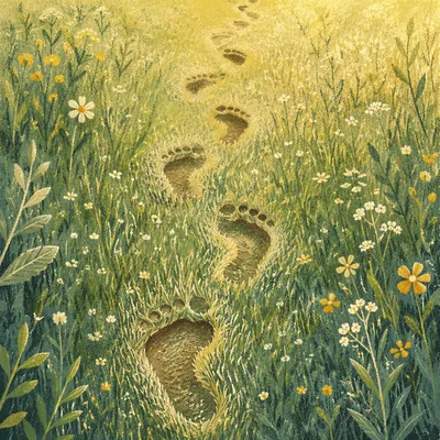 Obedient Footsteps Through Dewy Meadow Path
