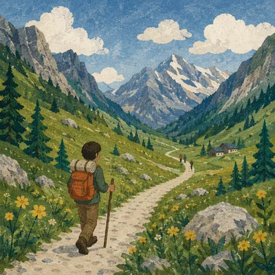 Obedient Footsteps Through Alpine Meadow Path