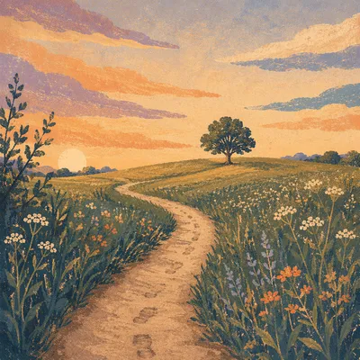 Obedient Footsteps Through Sunset Meadow Path