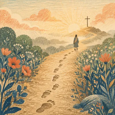 Obedient Footsteps Through Misty Meadow Path