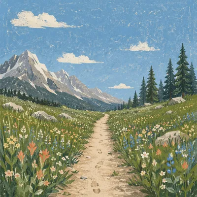 Obedient Footsteps Through Alpine Meadow Path