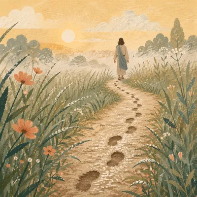 Faithful Footsteps on a Dawn Meadow Path