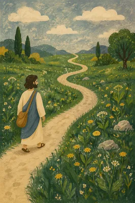 Obedient Footsteps Along Meadow Path