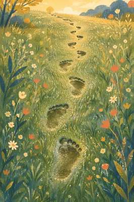 Obedient Footsteps Through Dewy Meadow