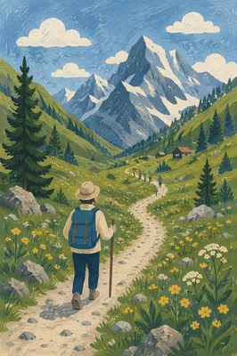 Obedient Footsteps Through Alpine Meadow Path