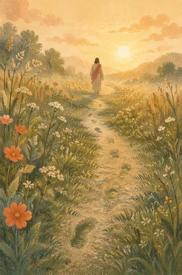 Obedient Footsteps Through Dawn Meadow Path