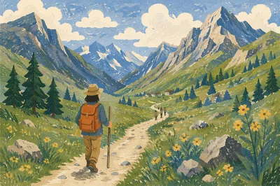 Obedient Footsteps Through Alpine Meadow Path