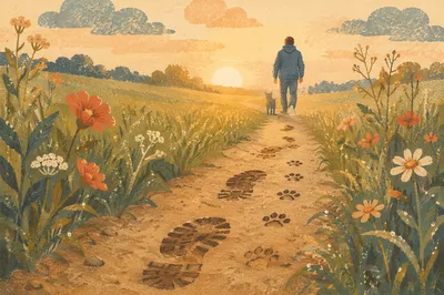 Faithful Footsteps Through a Sunrise Meadow