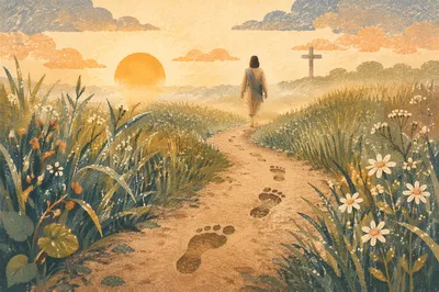 Obedient Footsteps on a Dawn Meadow Path
