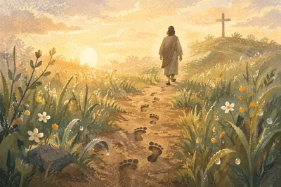Obedient Footsteps on a Dawn Meadow Path