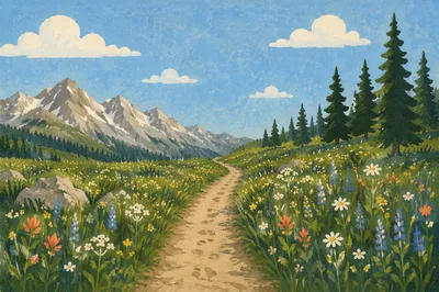 Obedient Footpath Through Alpine Meadow