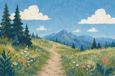 Obedient Footpath Through Peaceful Mountain Meadow