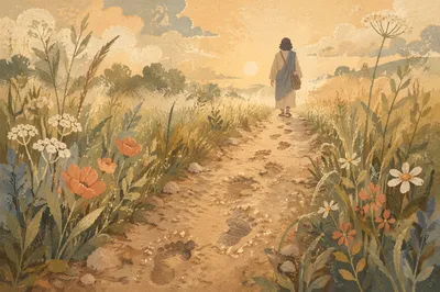 Obedient Footsteps on a Dawn Meadow Path