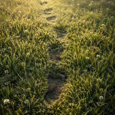 Obedient Footsteps Through Dewy Morning Meadow