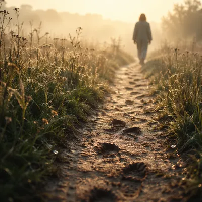 Faithful Footsteps Through Dawn Meadow
