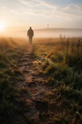 Obedient Footsteps on a Misty Meadow Path