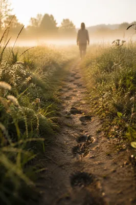 Faithful Footsteps Through Dawn Meadow