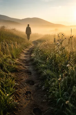 Obedient Footsteps Through Sunrise Meadow Path