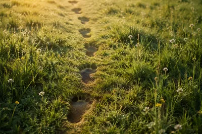 Obedient Footsteps Through Dewy Meadow Path