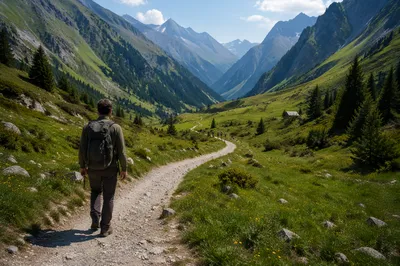 Obedient Footsteps Through Alpine Meadow Path