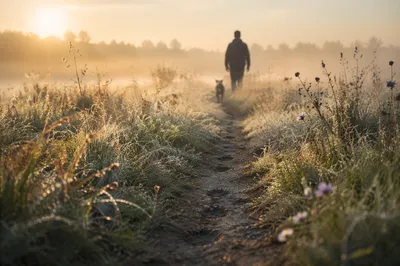 Obedient Footsteps Through Dawn Meadow Path