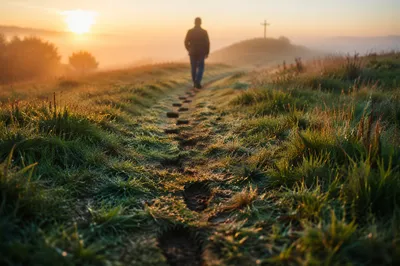 Obedient Footsteps on a Dawn Meadow Path