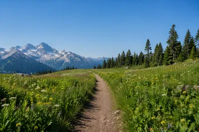 Obedient Footsteps Through Alpine Meadow Path