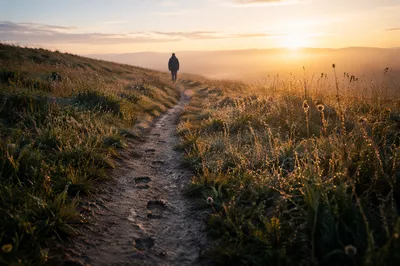Obedient Footsteps Through Sunrise Meadow Path
