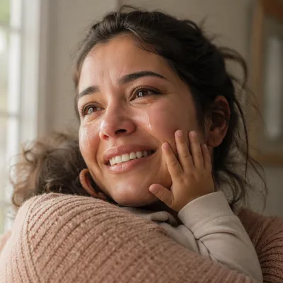 Emotional Mother Portrait with Happy Tears
