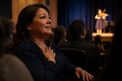 Proud Mother Watching Child on Stage