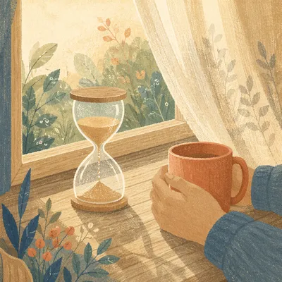 Patient Morning Hourglass by Window Light