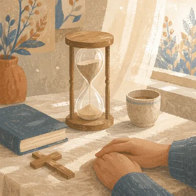Patient Prayer Hourglass in Morning Light