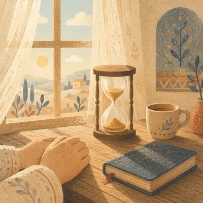 Patient Prayer Hourglass in Morning Light