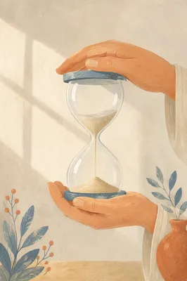 Hands Holding Hourglass in Morning Light