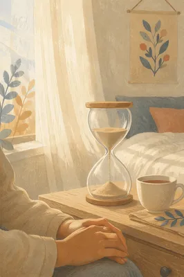 Patient Waiting with Hourglass Morning Light