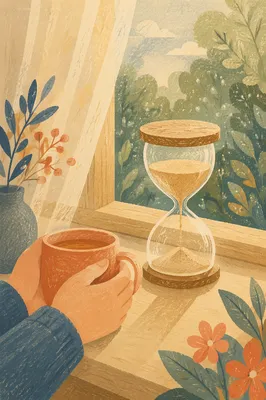 Patient Morning Hourglass by Window Light