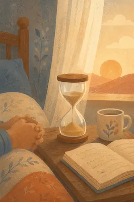 Patient Waiting with Hourglass at Dawn